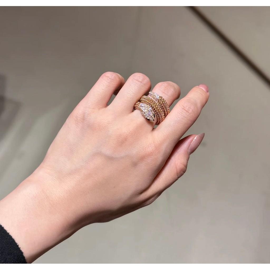 Diamond Studded Snake Ring with Scales and Dense Diamond Inlay 18k White Floral Ring Open In One Size