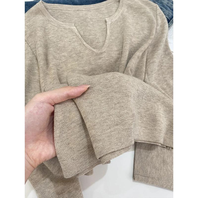 Temperament Lazy collar bottoming top Women's spring soft waxy inner loose and thin long-sleeved knitted sweater