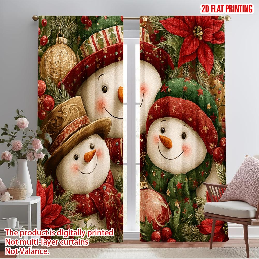 

2pcs,2D plane printing Pattern Curtains Christmas snowman3 Polyester (without rod) Decorations For Home for Bedroom, Living Room 52.50×116.00 CM 2pcs