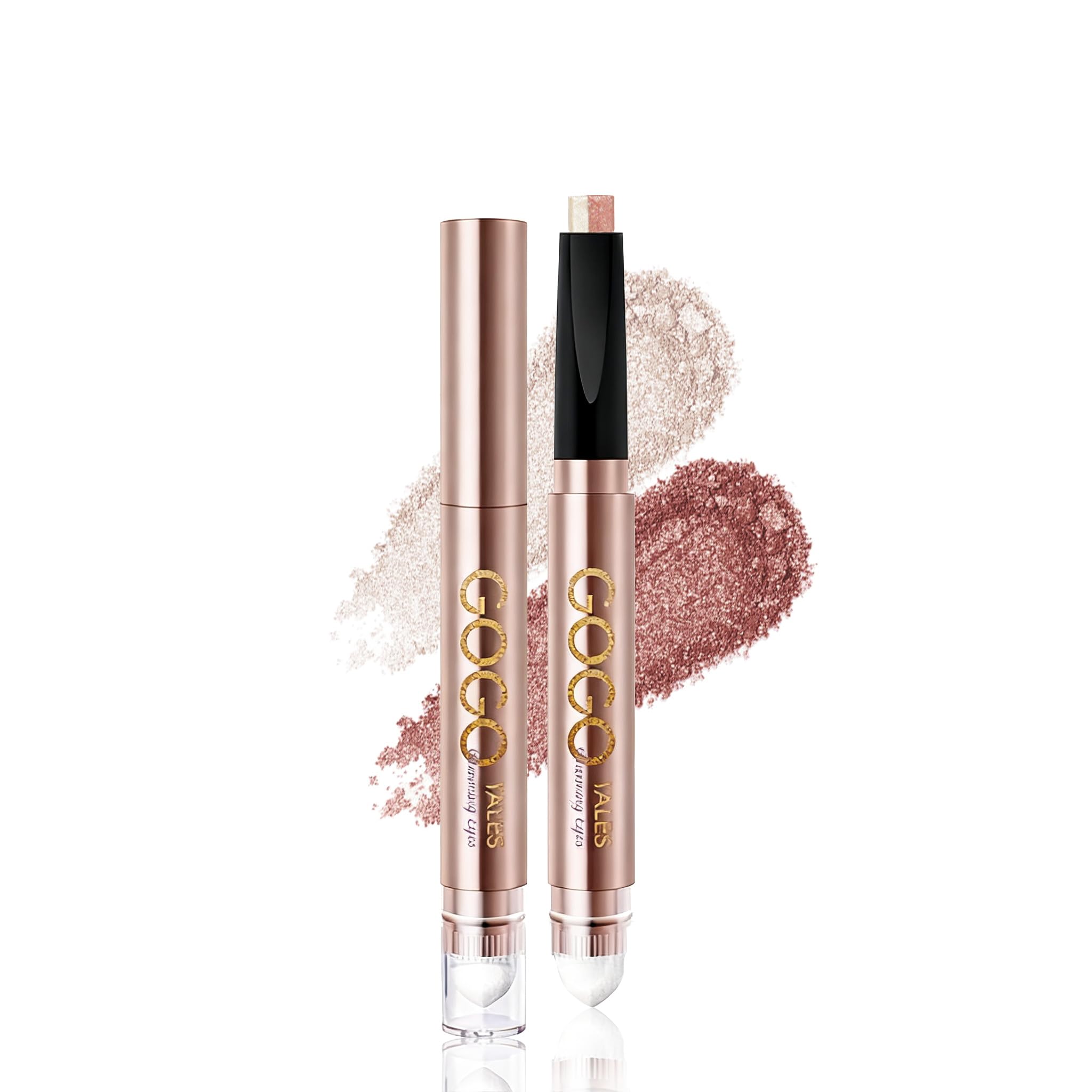 NovoUnow 2-Color Eyeshadow Stick, Cream Eyeshadow with Pearl, Gradient, Sponge Tip Included, Natural Color Payoff, Dimensional Finish,