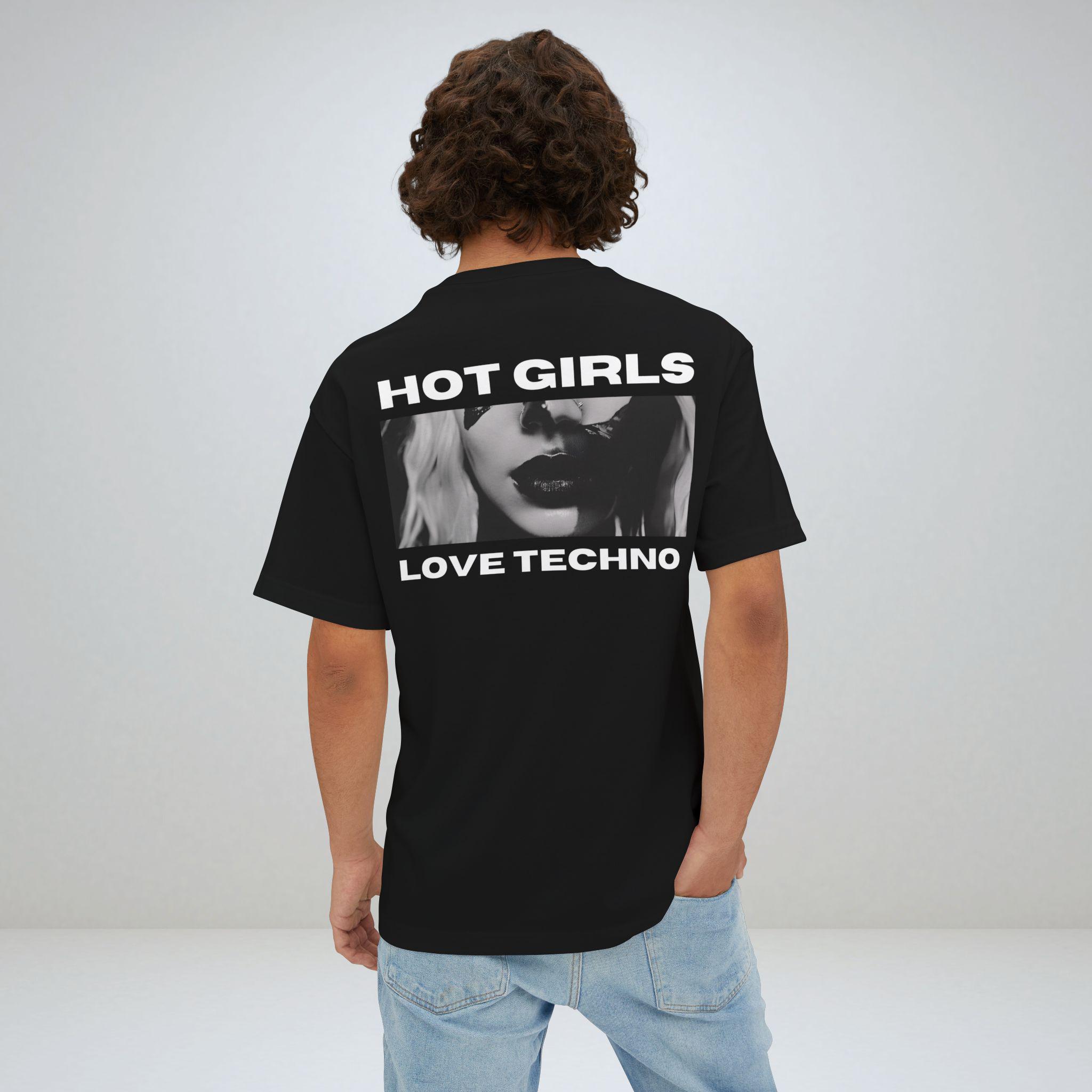 

Hot Girls Love Techno T-Shirt: Rave Clubbing Fashion Tee Clothing Graphic Short Sleeve Shirt Unisex Men Women All-Season S разноцветный