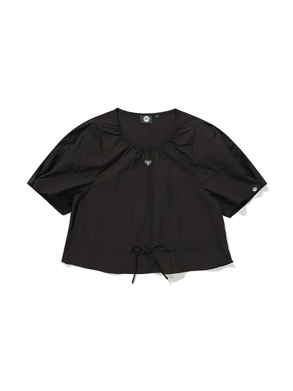 BBC EARTH W Shirred Ribbon Woven Short Sleeve_Charcoal