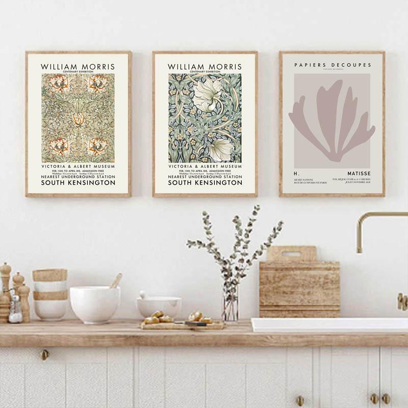 Abstrakte William Morris Blume Blatt Vogel Wandkunst Leinwand Malerei nordische Poster und Drucke Wandbilder für Wohnzimmer Dekor