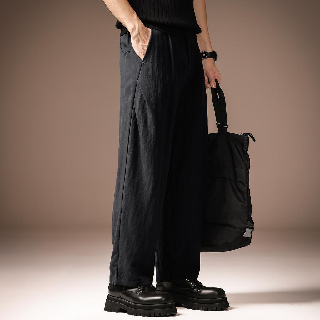 High-end Lyocell Linen-blend Texture Casual Pants Men's Summer Thin Versatile Loose Drape Straight Trousers