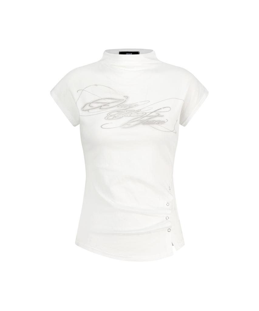 Aejeuyua Kitsch Snap Half-Neck T-Shirt White