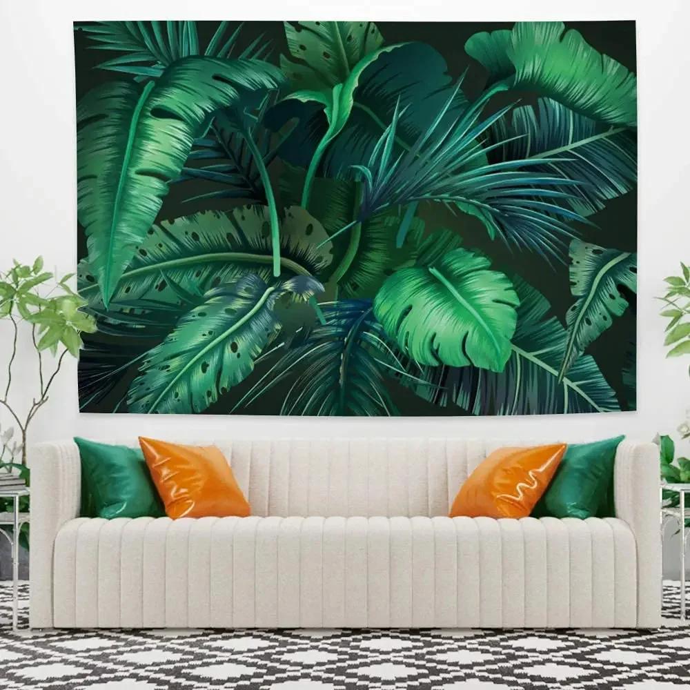 Tropical Palm Leaf Tapestry Botanical Leaves Wall Hanging Blanket for Living Room Bedroom Dorm Home Decor Nature Theme Tapestry
