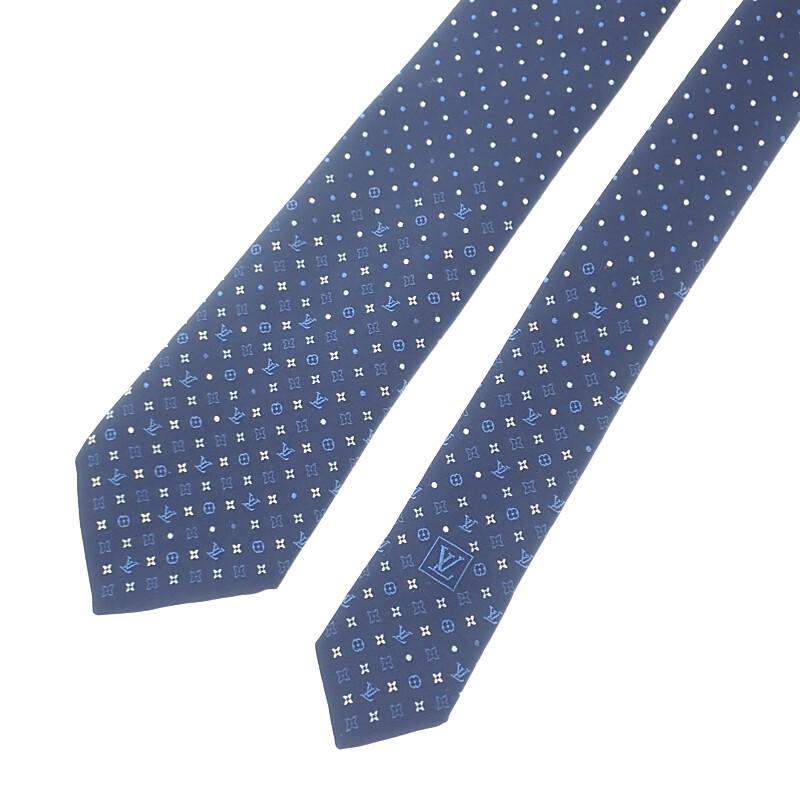 Louis Vuitton M76844 Monogram Tie Navy Silk Mens