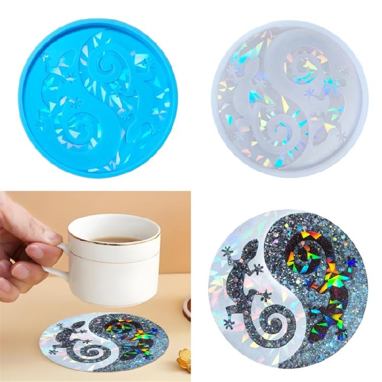 Artistic Geckos Silicone Coaster Mold Sturdy Silicone Mold for Resin Coasters with Geckos Designs Holography Effect