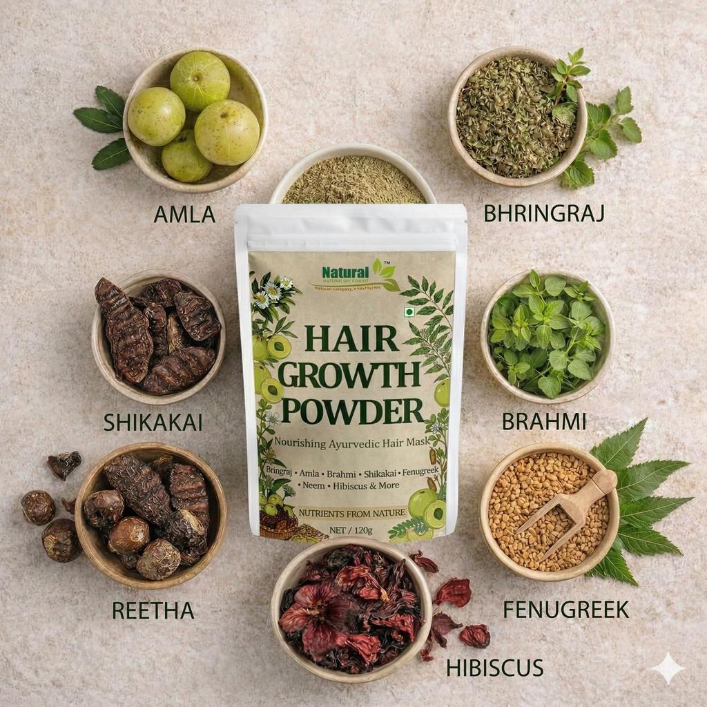 Ayurvedic Hair Growth Powder with Bhringraj, Amla and Neem to Control Hair Loss for Men and Women for All Hair Types 120g