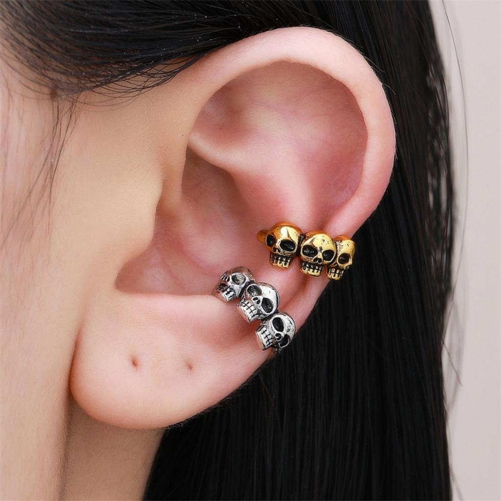 1PC Vintage Fashion Gothic Halloween Skeleton Clip Earrings Skull No Piercing Cartilage Ear Cuff Earring Jewelry For Women Men
