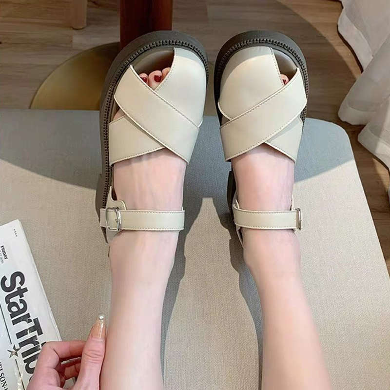 Thick-soled Bag Head Sandals Female Summer New Versatile Student Fairy Style with Skirt Retro Roman Beach Shoes