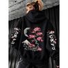 Japanese Tokyo Cherry Blossom Fuji Mountain Print Women Hoodie Loose Korean Autumn Clothes Fleece Pocket Sportswear