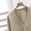 Korean V-Neck Loose Double-Breasted Color Block Knit Cardigan