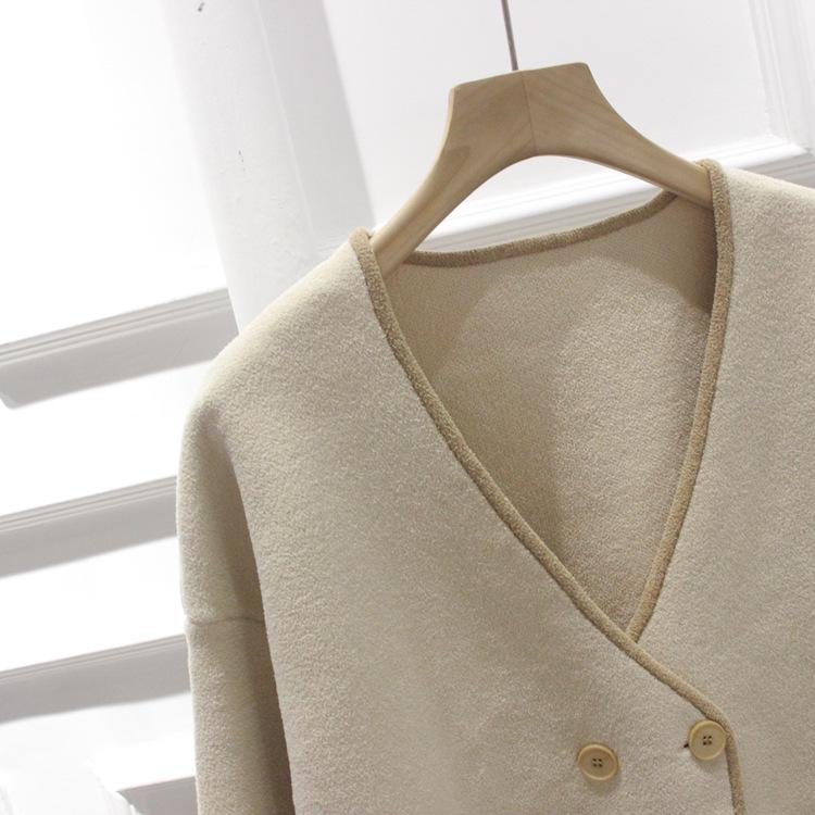 Korean V-Neck Loose Double-Breasted Color Block Knit Cardigan