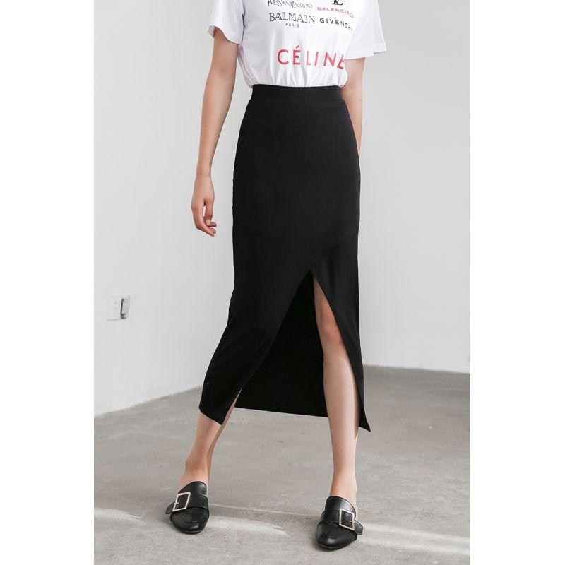 

19 Fashion Style New Arrival Women s Fashion Modal Cross Asymmetrical Sheath Long Skirt Split Skirt plus Size Small Size Black modal XXXL