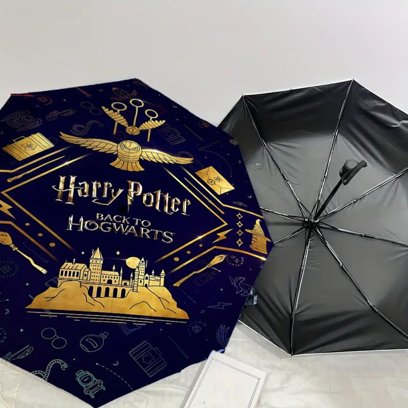 1 ks deštníku Hogwarts Harry Potter - 8 žeber vyztužený, automatické otevírání, lehký a odolný, roztomilý módní doplněk pro venkovní použití, D2699