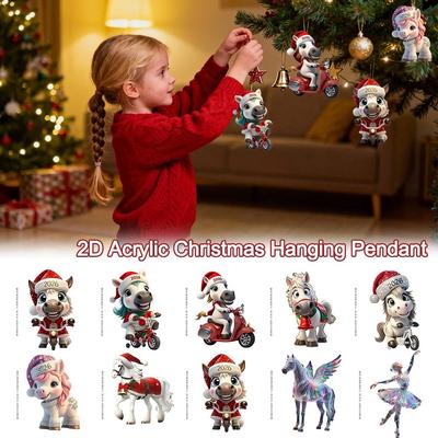 New 2D Flat Christmas Hanging Pendant Shining Simulation Horse Pendant Ballerina Acrylic Angel Hanging Decor Bag Charms