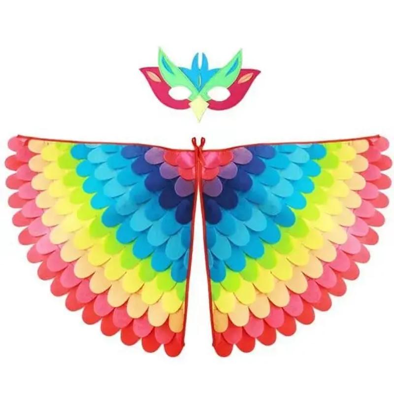 Bird Cosplay Costume Stage Performance Owl Peacock Wings Bird Felt Cape with Mask for Girls Boys Halloween Party Cloak