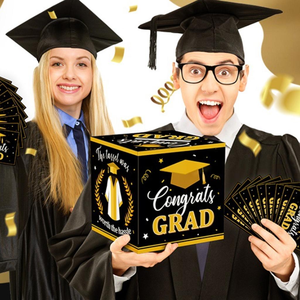 Graduation Card Collection Box with 20 Cards Congrats Grad Keepsake Box for Graduation Party Memory Storage and Greeting Cards Set