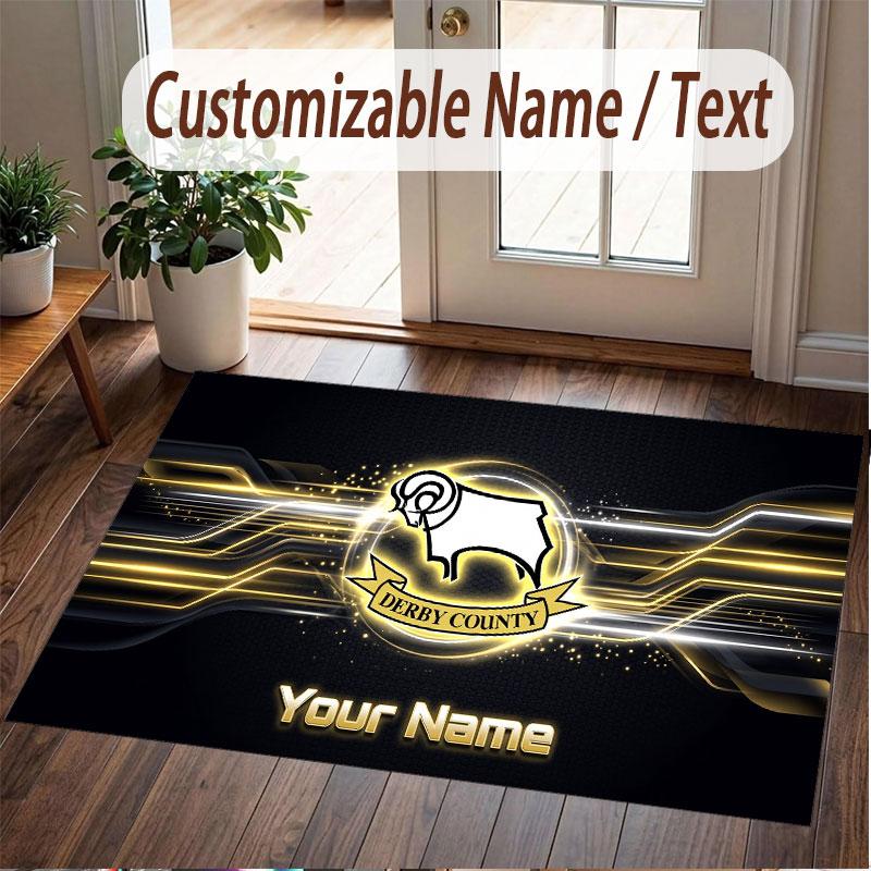 Custom Rug Derby County Pattern Print Name Text Soft Non‑Slip Floor Carpet for Home Indoor Decoration