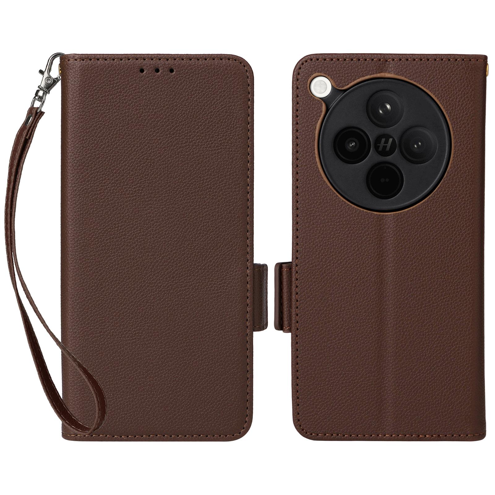 

For Oppo Find X8s+ 5G Case with Wrist Strap Litchi Texture PU Leather Wallet Phone Cover Brown