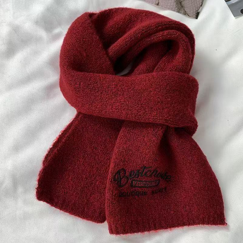 Winter New Solid Color Warm Scarf Couple Men's and Women's High-end Knitted Wool Scarf Small Scarf