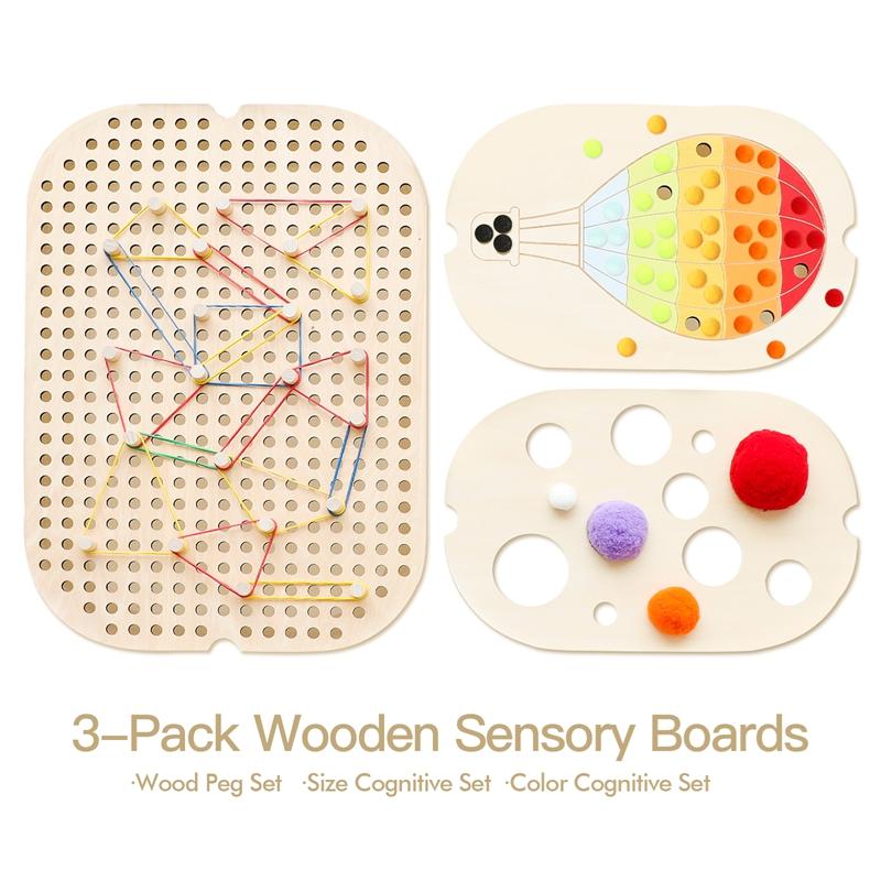 Hölzerne Montessori Sensorik-Tischplatte Kinder Buntes Ballsortierspiel Lernspielzeug für Kleinkinder Training der Feinmotorik Geschenk