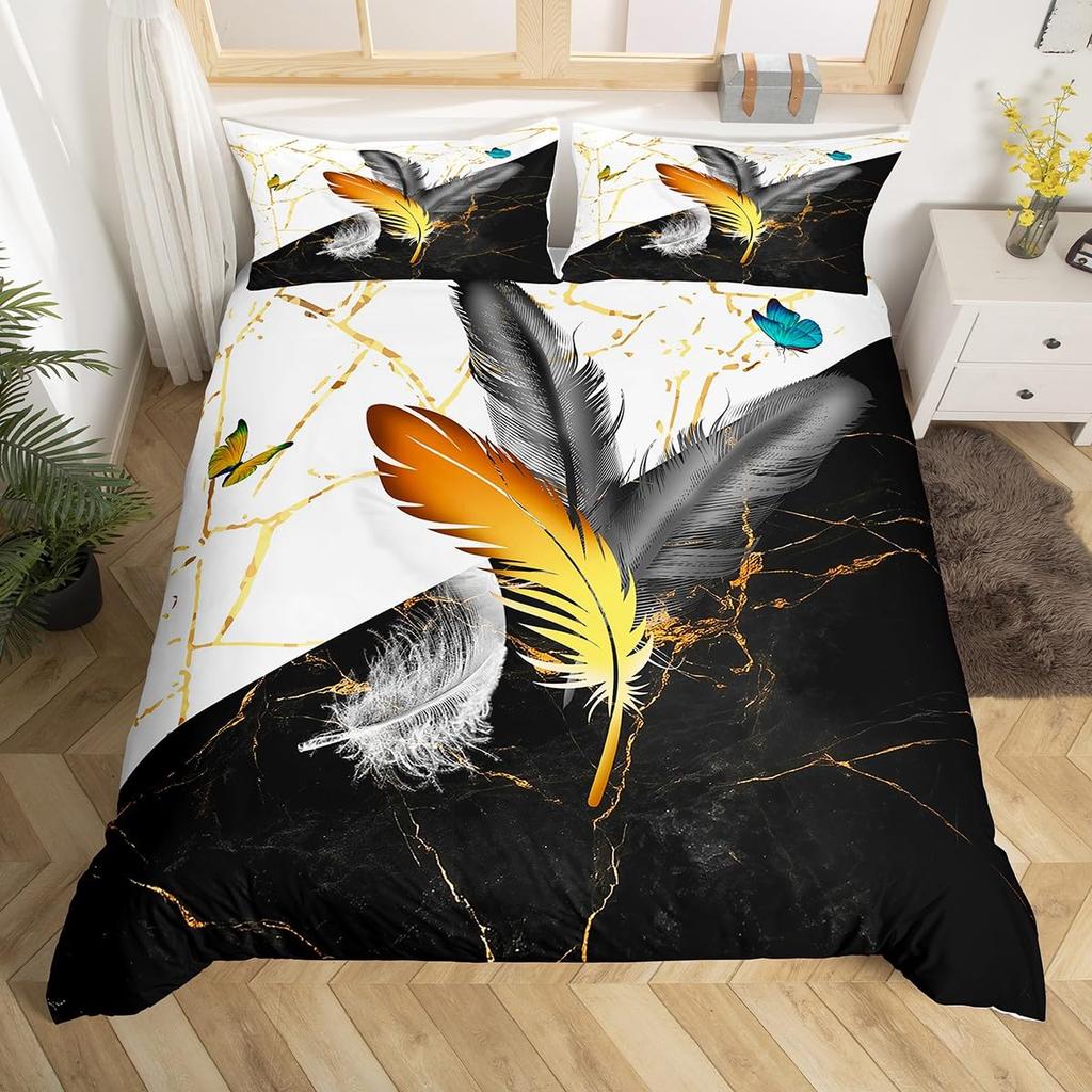 Peacock Feather Print Duvet Cover Set Queen Twin Bird Feathers Element Bedding Set Wild Animals Comforter Cover for Girls Teens