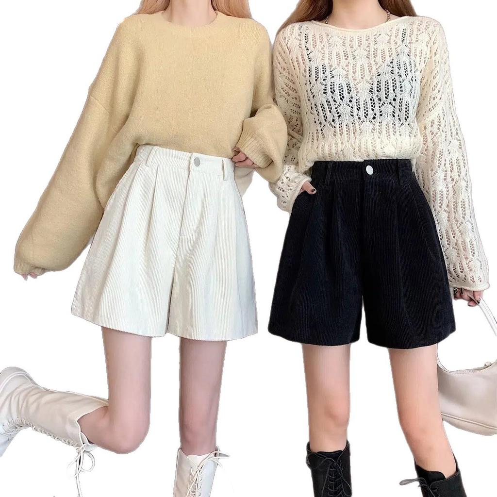 Women's Corduroy Wide-Leg Shorts 2026 - Spring/Autumn A-Line, Casual Style with Boots.