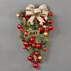 Christmas Teardrop Door Swag, Upside Down Hanging Wreath with Burlap Bow, Xmas Balls & Pine Cones, Farmhouse Front Door Holiday Wall Decor