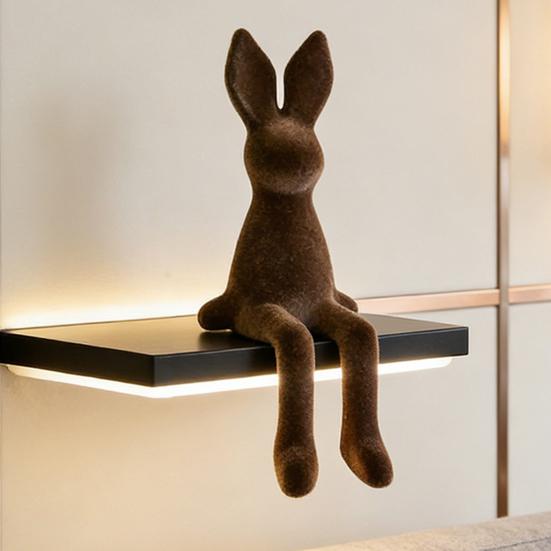 Sitting Bunny Statue Flocking Rabbit Figurine Easter Bunny Ornaments for Living Room Cabinet