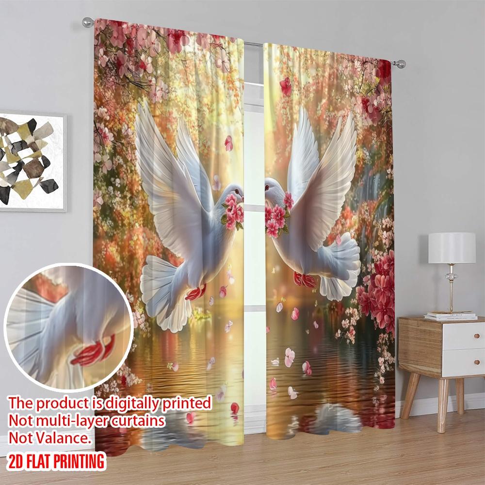 2pcs,2D Plane Printing Print Curtains Petal Kiss Flight 100% Polyester (without Rod) Festive Use for Bedroom, Living Room, Study