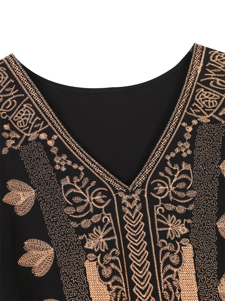 EDOLYNSA Plus rozmiar haftowane czarne damskie sukienki Kaftan wakacyjna sukienka plażowa narzutka na strój kąpielowy strój wypoczynkowy przytulny dom szata Q1676