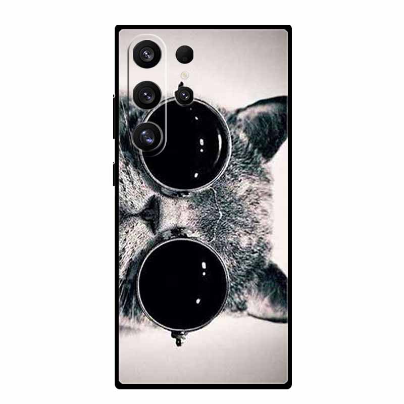 For Samsung Galaxy S25 Ultra Cover Lion Tiger Black Silicone Painted Starry Cat Case For Galaxy S24 S23 S22 S21 Ultra TPU Shell