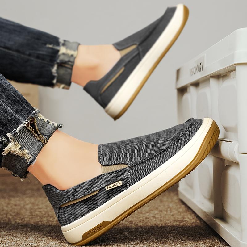 Summer Men Shoes Canvas Sneakers Men Platform Casual Walking Shoes Slip On Male Loafers Man Breathable Street Lazy Shoes