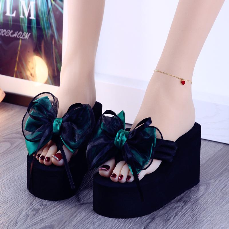 Korean Style Thick-Soled Wedge Heel Women's Flip-Flops - Non-Slip, High-Heeled Beach Sandals