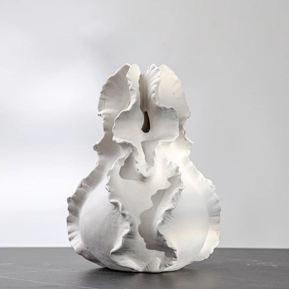 Ceramic Vase Fold Pattern Irregular Flower Wavy Shape Flower Pot Fruit Dish Desktop Storage Organization Home Decoration