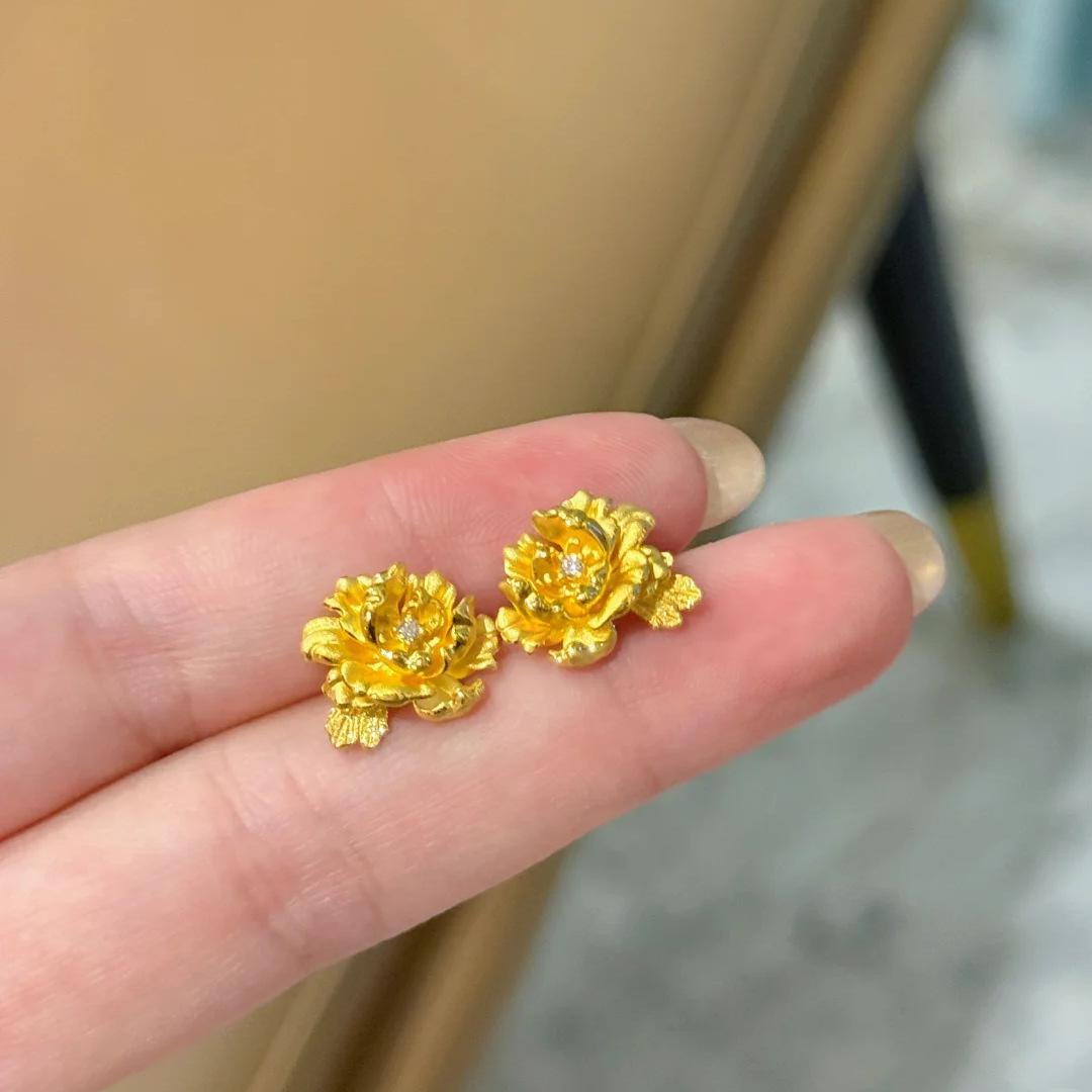 Luxury Peony Flower Earrings for Women Trendy Sand Gold Jewelry Elegant Minimalist Design Fashion Accessories