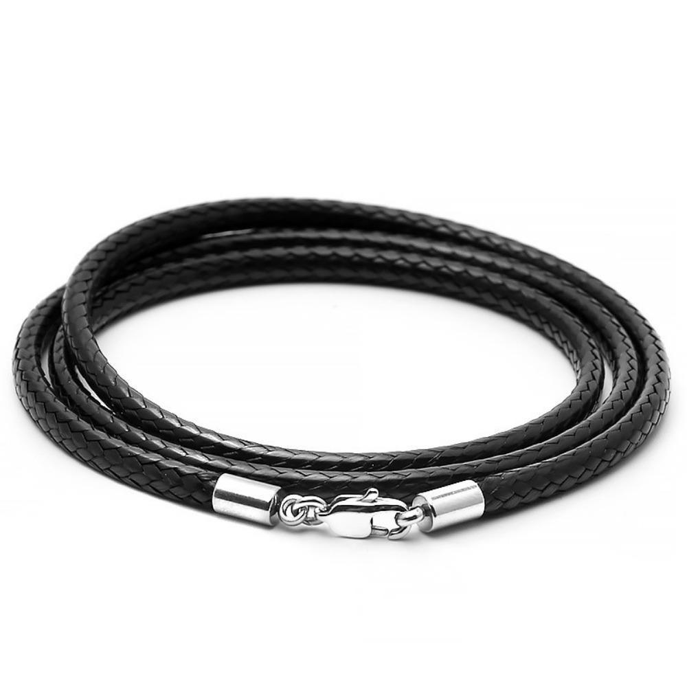 Stainless Steel Double-layer Cross Leather Rope Necklace Men's Black 3MM Simple Jewelry