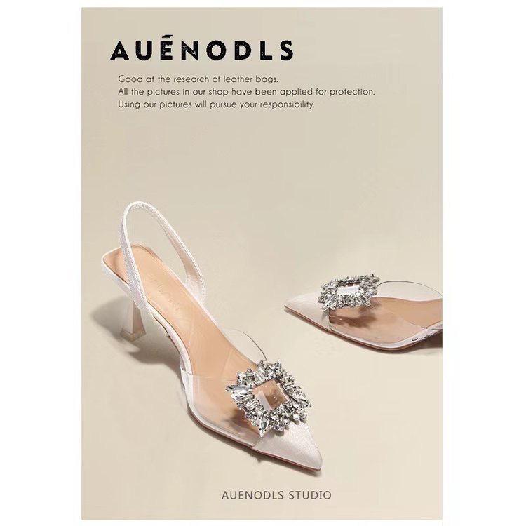 2025 Fashion Rhinestone Buckle Transparent Strap Pointed Toe High Heel Sandals for Women