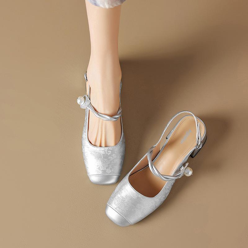 Augustine New Chinese Sandals Women's Summer New Bag Head Word with Thick Heel High Heels French Fashion Shoes