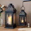 Set of Two Black Metal Lantern with Hanging Top Candle Lantern for Home Decor