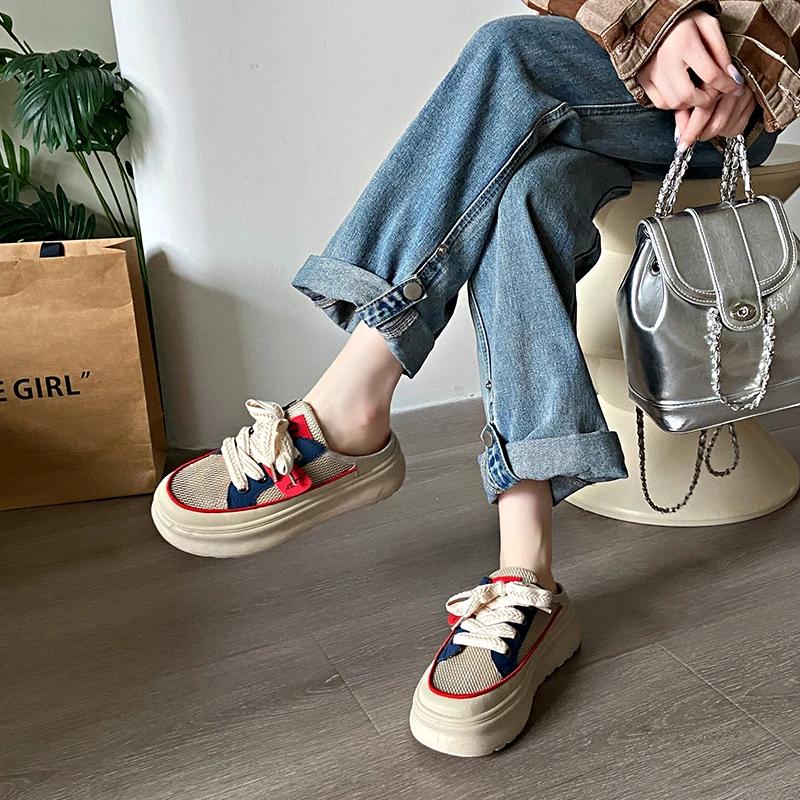 Fashion Ladies Shoes 2025 New Closed Toe Women's Slippers Fashion Lace-up Hot Sale Mesh Outdoor Best Seller Comfortable Casual Shoes