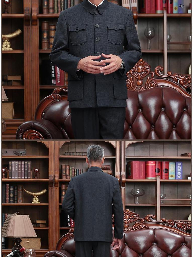 Herren Klassischer Zhongshan Anzug: Traditionelle chinesische Jacke für Mittelalte und Ältere - Frühlings-, Herbst- und Winterstile.