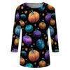 Women's Halloween Print Shirt 3/4 Sleeve Round Neck Loose Fit Casual Blouse Top Comfortable Everyday Wear