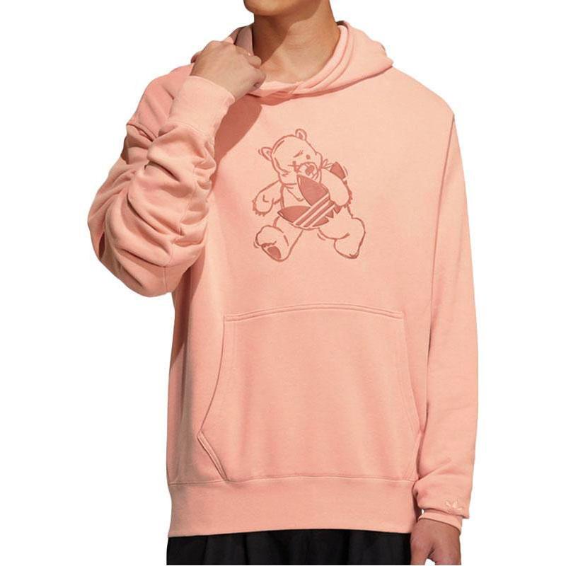adidas Originals Solid Color Bear Logo Patch Hoodie Unisex Hoodies Pink HJ7820