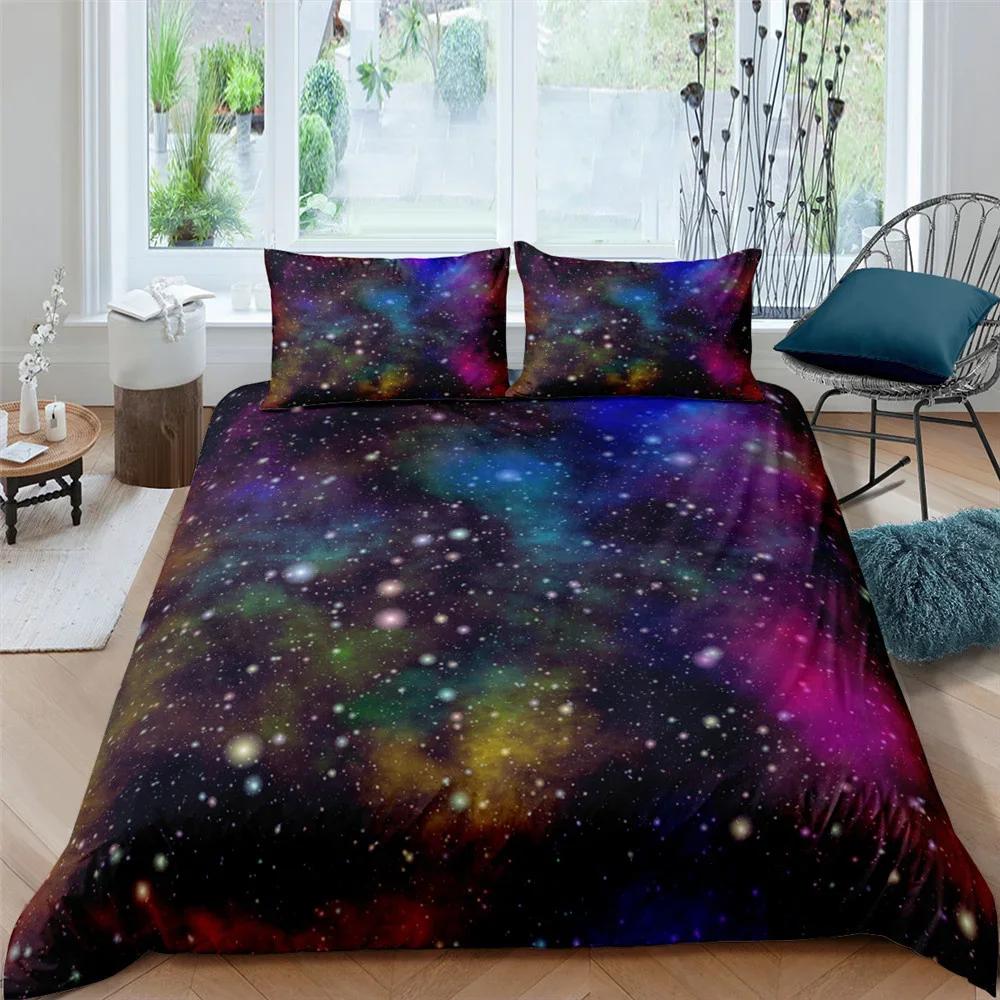 

Galaxy Duvet Cover Queen king size Colorful Starry Bedding Set Outer Space Comforter Cover Sky Light Printed kids boy Bedspread 70x133cm