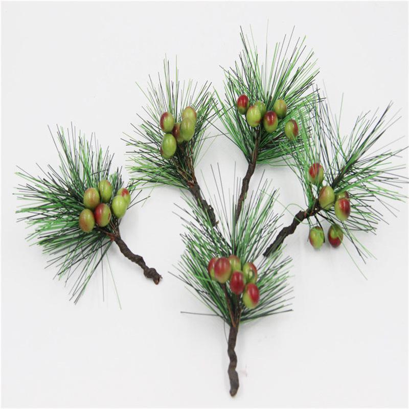 Artificial Pine Needle Greenery & Red Berry Bouquet for Holiday DIY & Gift Packaging