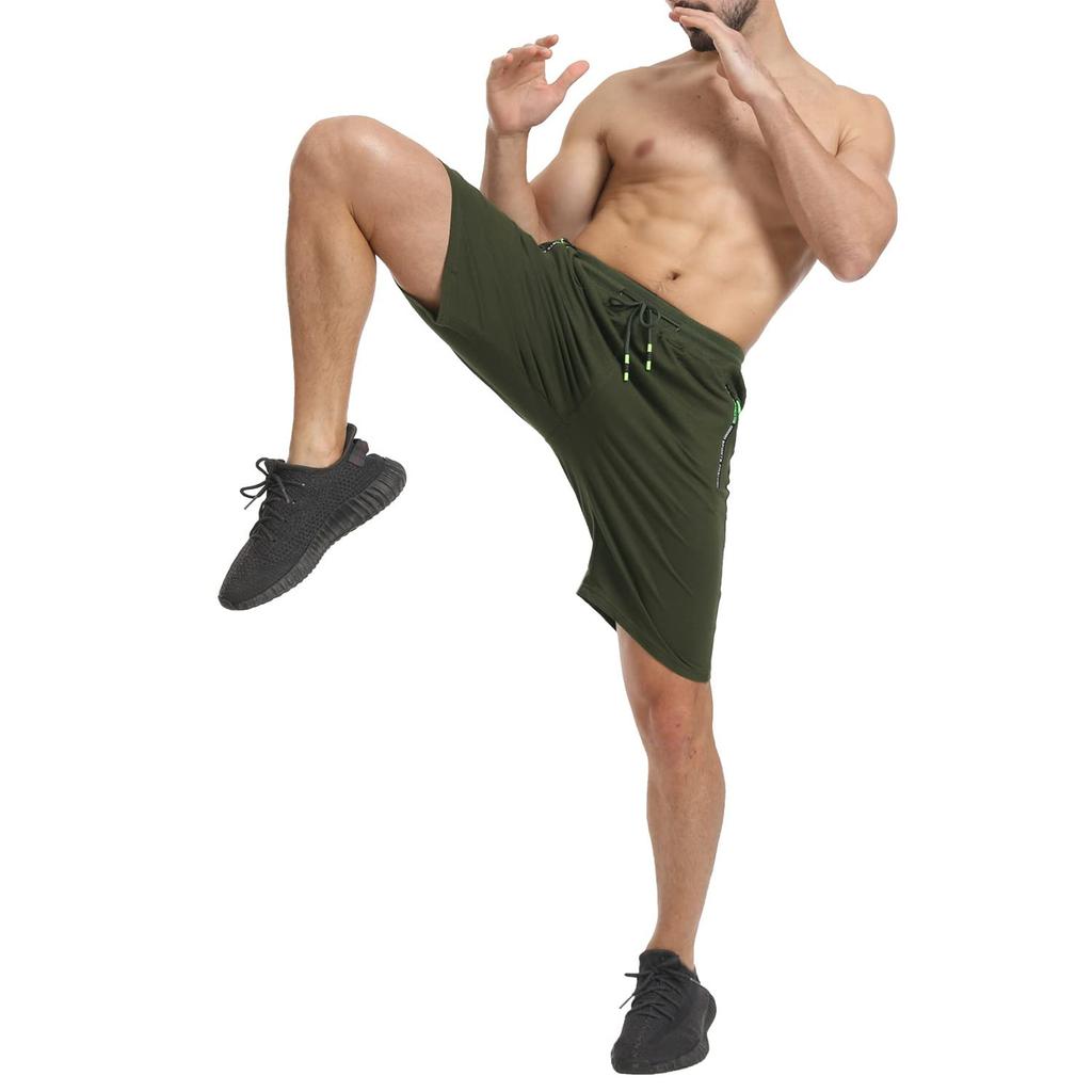 [JustDay] Men's Half Pants, Shorts, Summer Shorts, Sportswear, Running Pants, Drawstring Adjustment, Plus Sizes, Zippered Pockets, Green, XL
