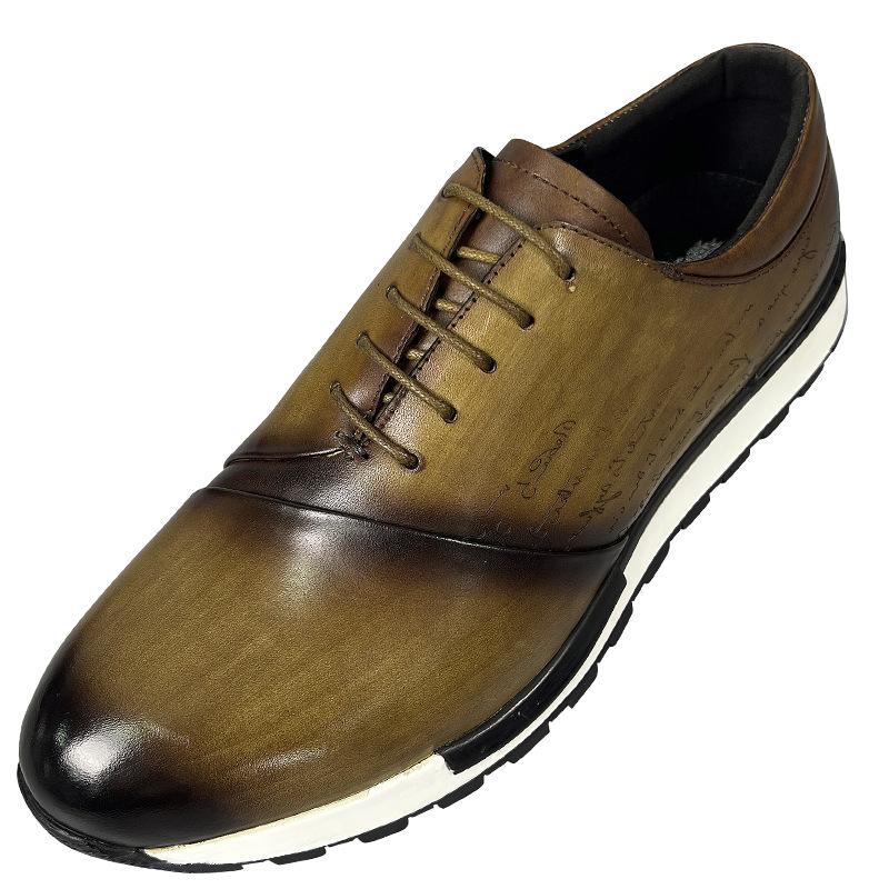 Pánské luxusní značkové designové tenisky z pravé kůže s laserovým gravírováním písmen, šněrovací brogue oxfordové ležérní městské módní boty pro muže